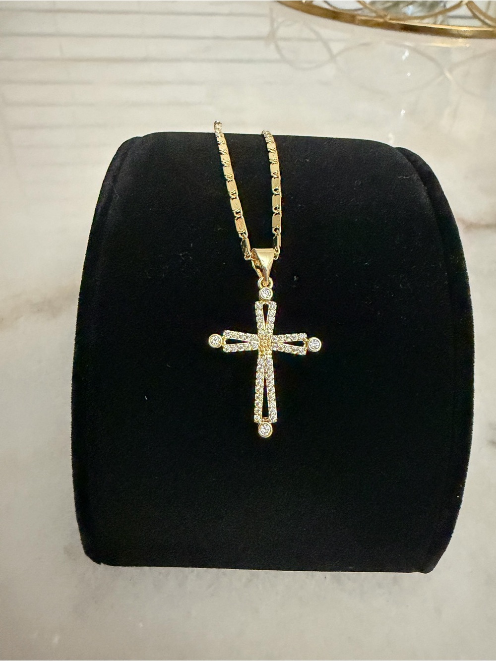 Gold plated  CZ Cross Pendant Necklace - Women Jewelry